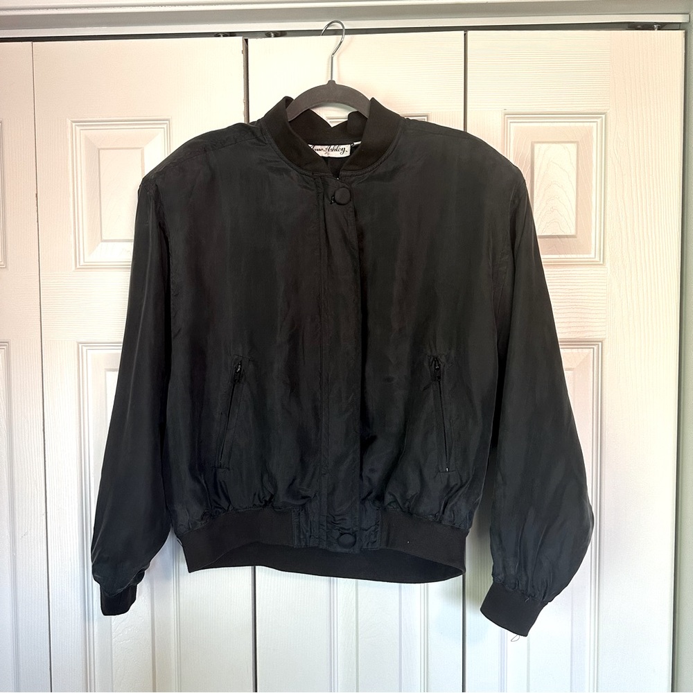 Vintage 1980’s Jane Ashley Silk Dark Grey Bomber Jacket
